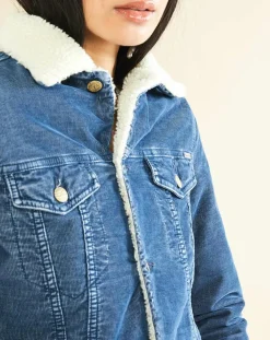 Veste fourrée en Velours côtelé sherpa Barth indigo