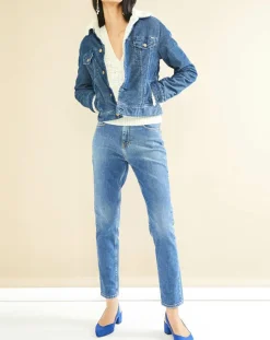 Veste fourrée en Velours côtelé sherpa Barth indigo