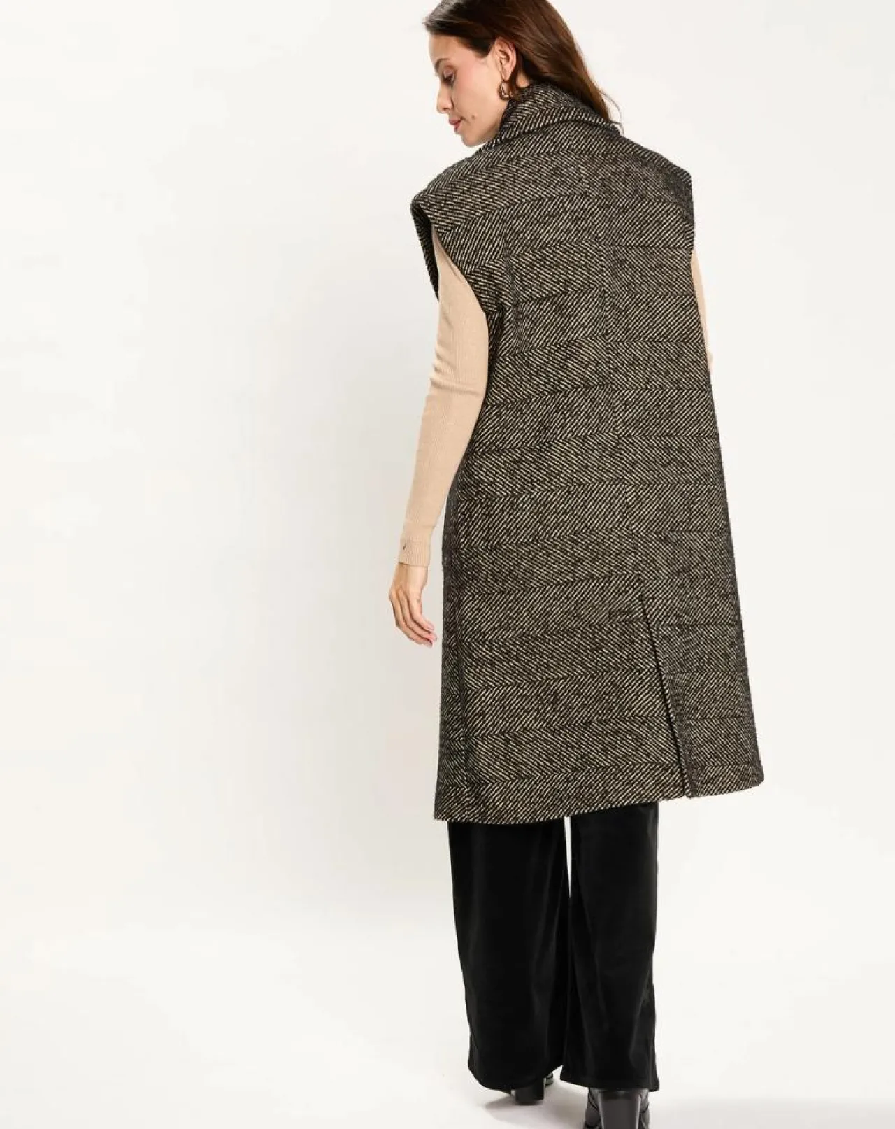 Veste longue sans manches en Laine mélangée Elsa noire