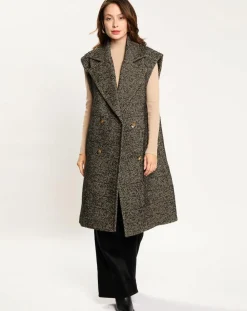 Veste longue sans manches en Laine mélangée Elsa noire