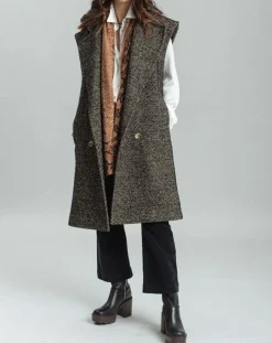 Veste longue sans manches en Laine mélangée Elsa noire