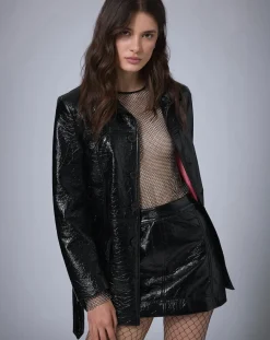 Veste longue vinyle noire