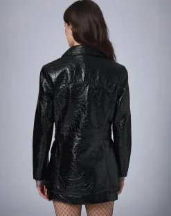 Veste longue vinyle noire