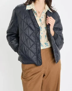 Veste Matelassée à Boutons bleu marine