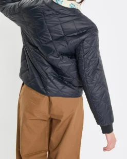 Veste Matelassée à Boutons bleu marine