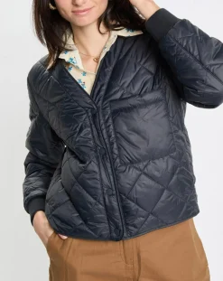 Veste Matelassée à Boutons bleu marine