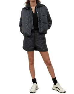 Veste Matelassée à Boutons bleu marine