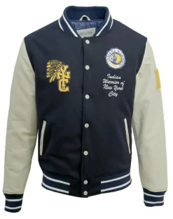 Veste Teddy en Laine & Cuir Martin marine/écru