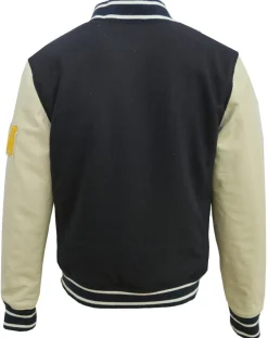 Veste Teddy en Laine & Cuir Martin marine/écru