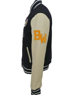 Veste Teddy en Laine & Cuir Martin marine/écru