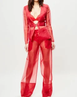 Veste transparente à épaulettes Esprit d'Atelier 100% Soie rouge