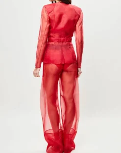 Veste transparente à épaulettes Esprit d'Atelier 100% Soie rouge