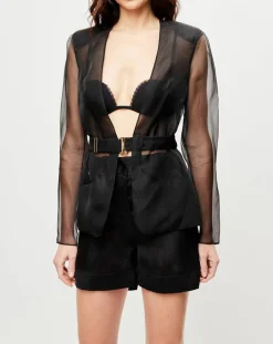 Veste transparente à épaulettes Esprit d'Atelier 100% Soie noire