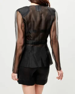 Veste transparente à épaulettes Esprit d'Atelier 100% Soie noire