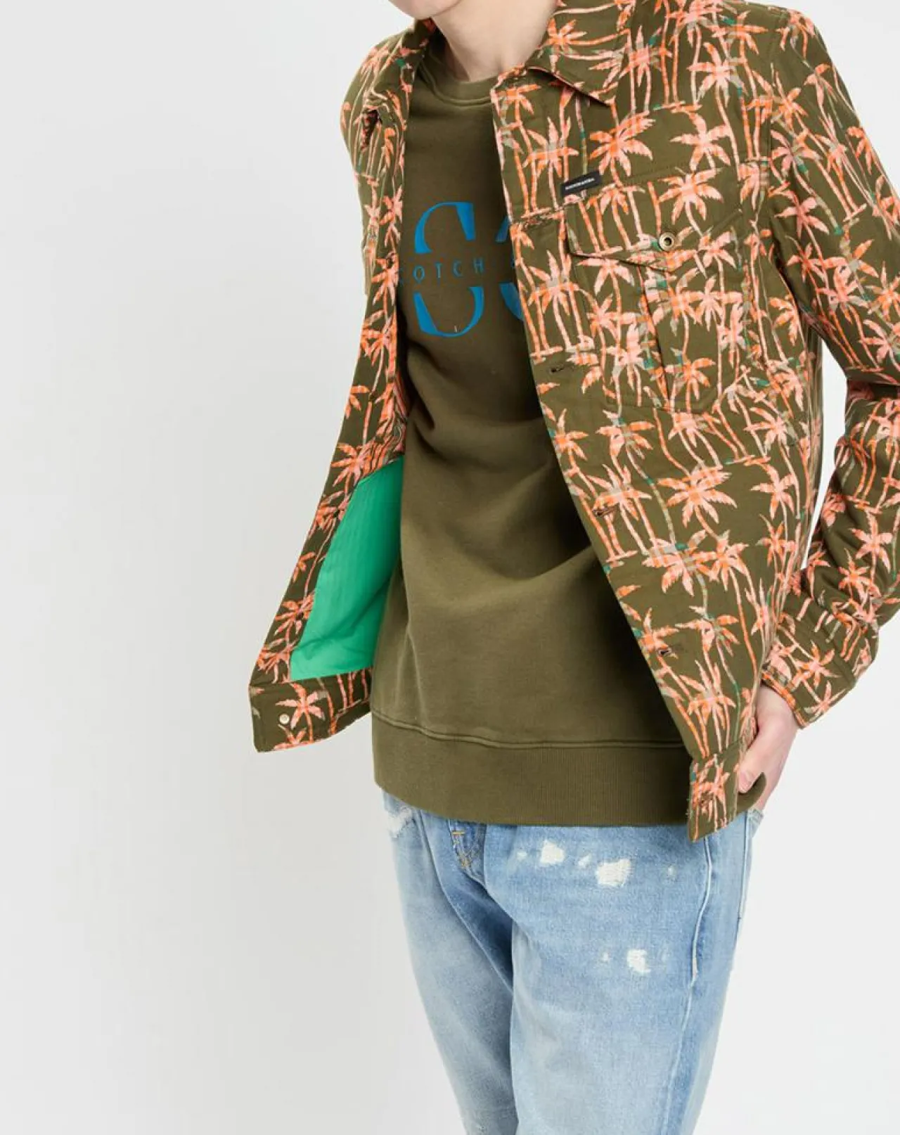 Veste Trucker imprimée kaki/orange