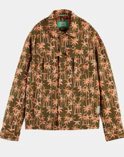 Veste Trucker imprimée kaki/orange