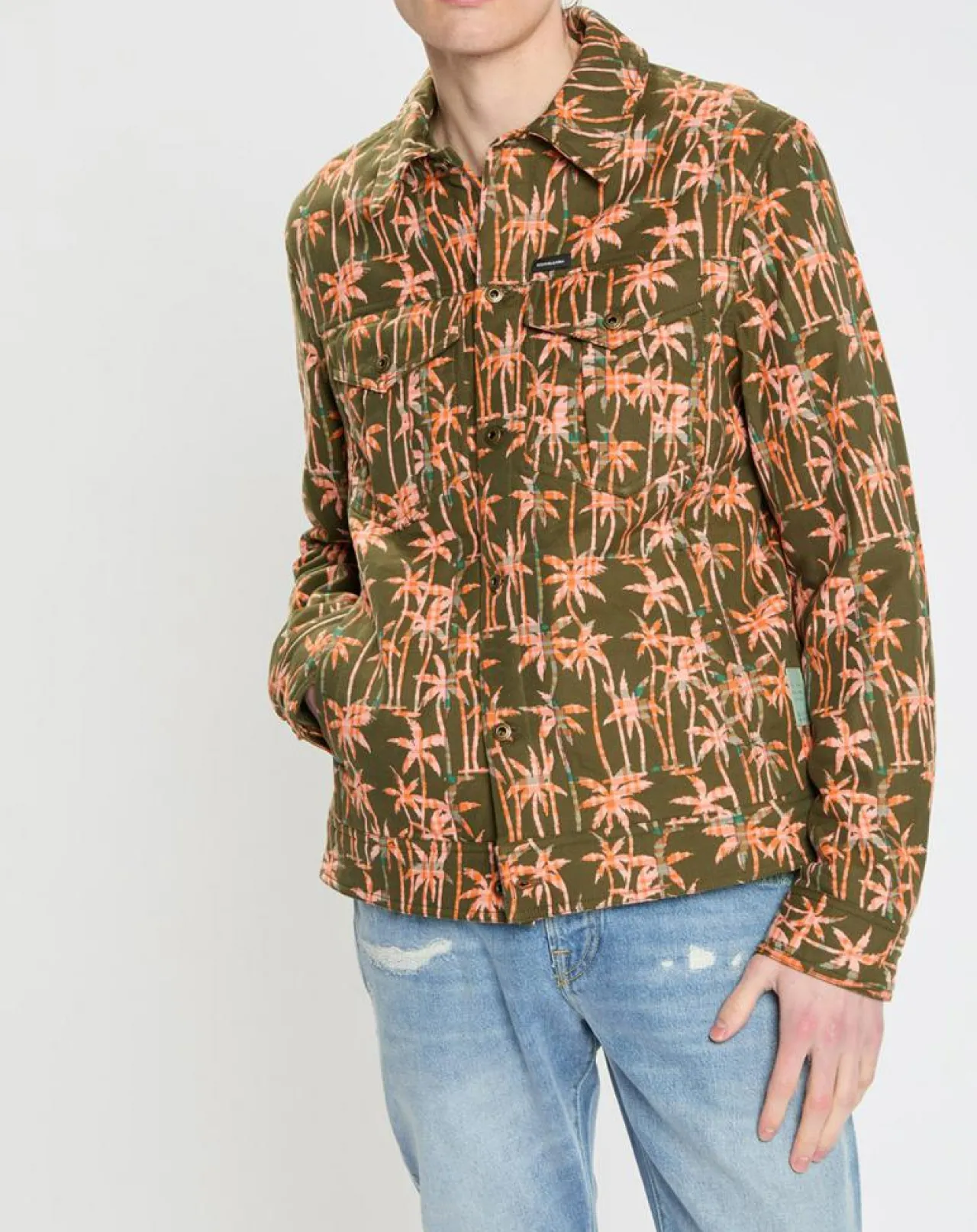 Veste Trucker imprimée kaki/orange