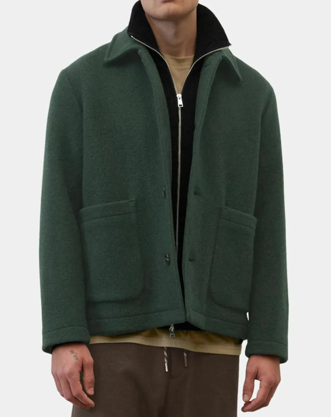 Veste worker en Laine mélangée Manteco verte